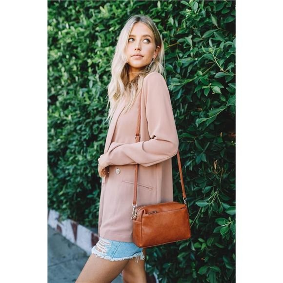 Cute Womens Vegan Leather Triple Zip Small Crossbody Bag - Picture 6 of 6